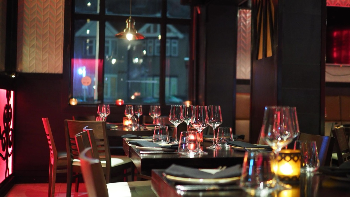Elegant high-end restaurant interior with sophisticated table setting