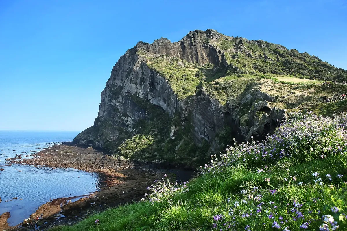 jeju, republic of korea, sunrise salary, seongsan sunrise peak, jeju island, landscape, korea, scenery, travel, coast, jeju sea, tourism, rock, nature, beach